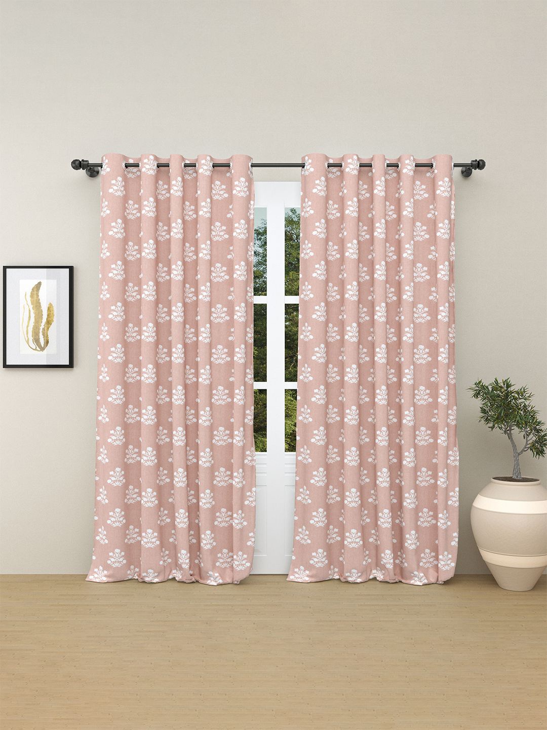 

haus & kinder Pink & White 2 Pieces Floral Room Darkening Pure Cotton Door Curtains