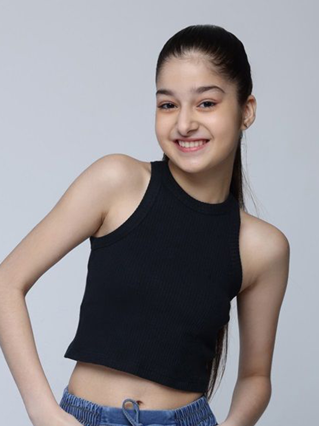 

Wakia Girls Halter Neck Sleeveless Crop Top, Black