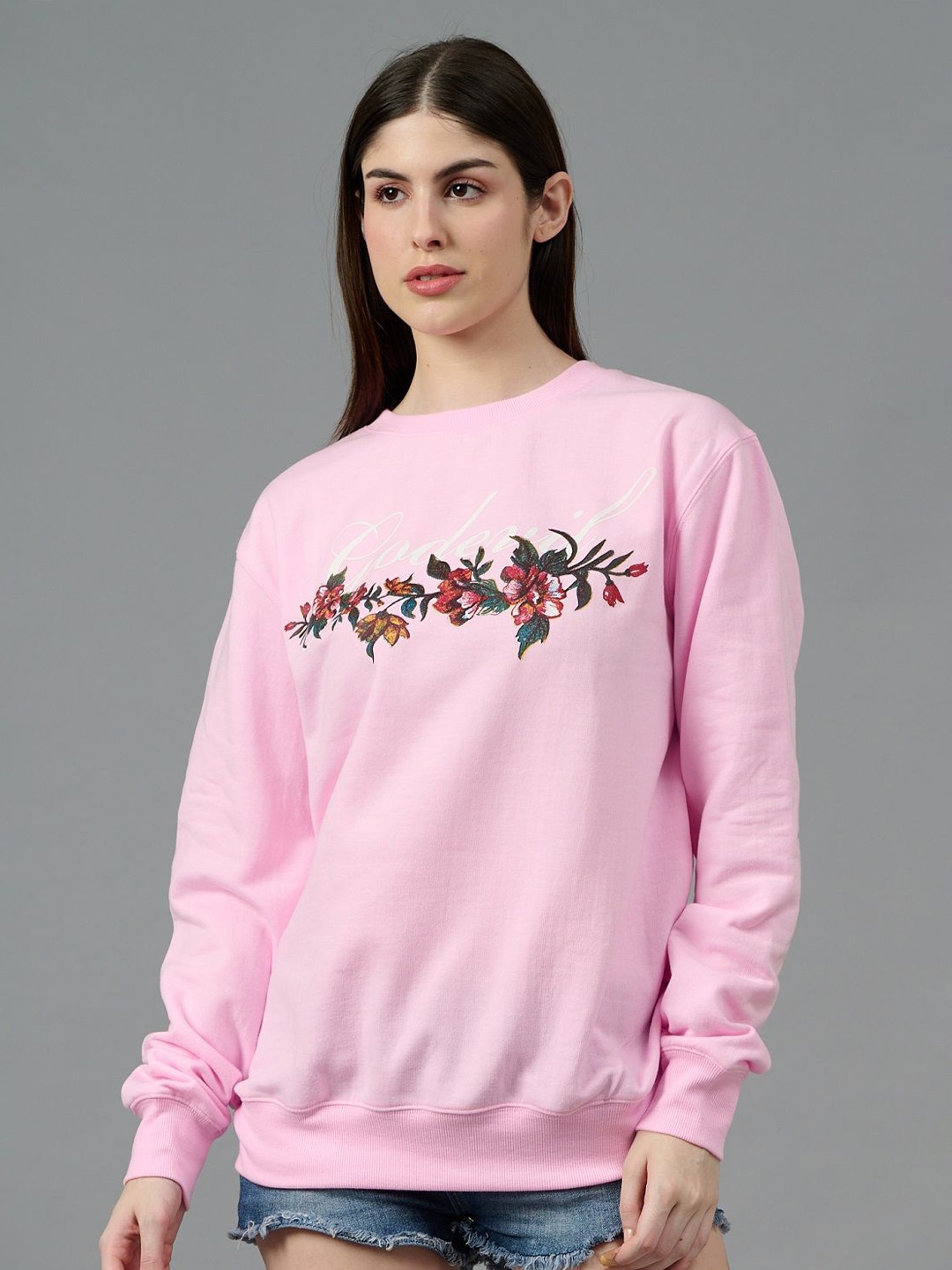 

GO DEVIL Women Printed Sweatshirt, Pink