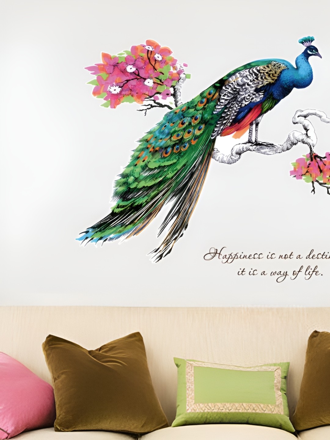 

Asian royal Blue & Green Peacock Printed Waterproof Wall Sticker