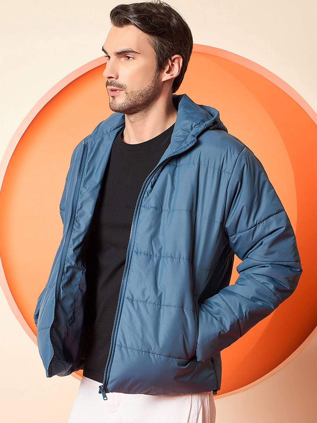 

Club York Men Hooded Solid Casual Padded Jacket, Blue