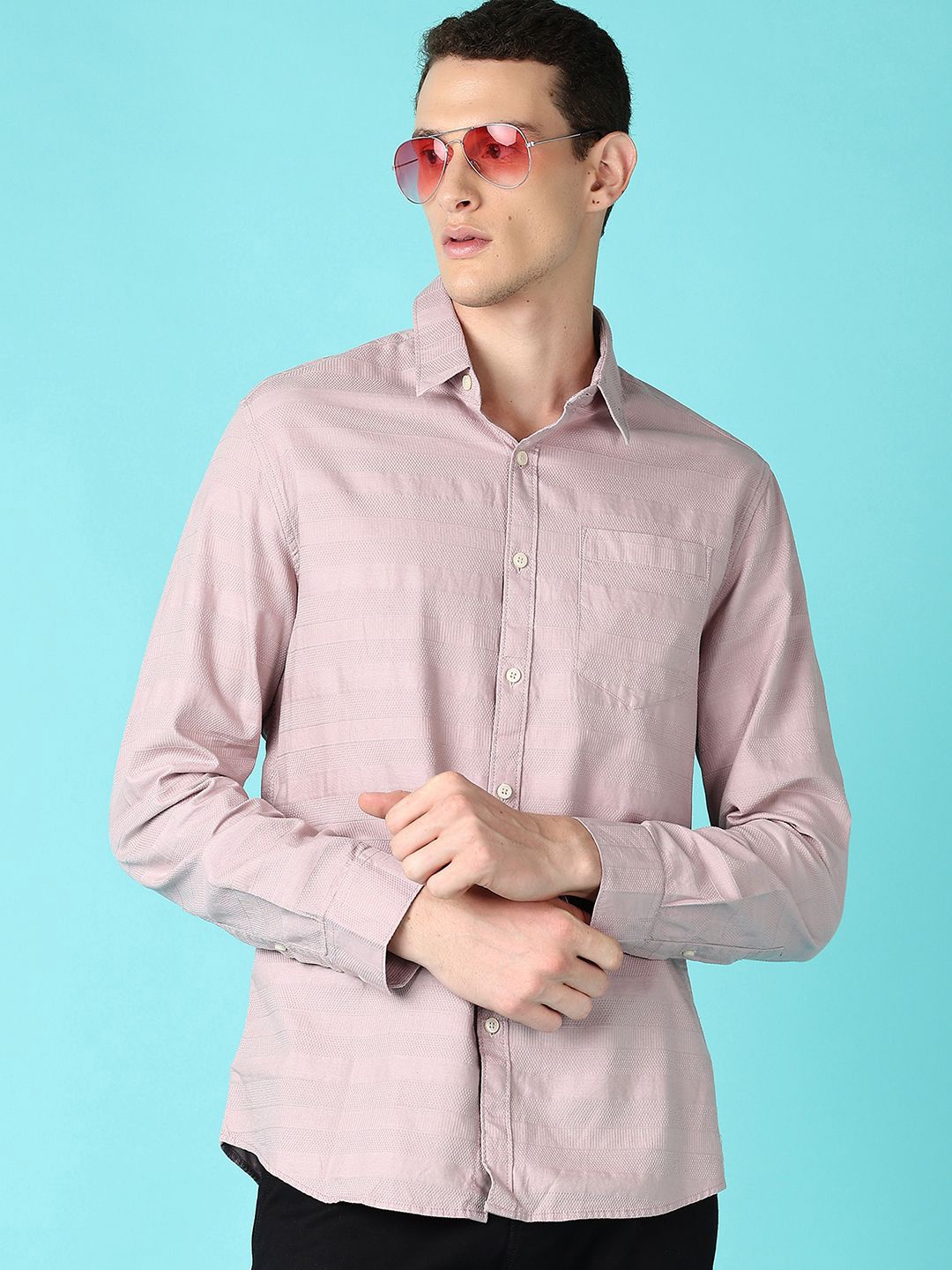 

V-Mart Men Spread Collar Textured Cotton Casual Shirt, Mauve