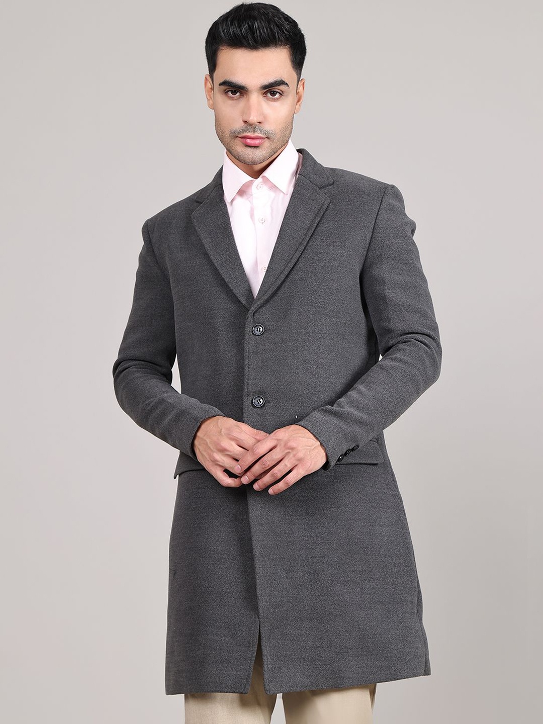 

HOUSE OF VEDAS Men Single-Breasted Overcoats, Grey
