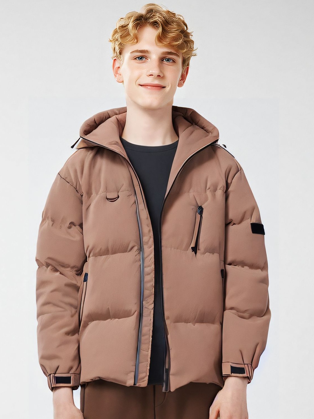 

StyleCast x Revolte Men Hooded Solid Casual Puffer Jacket, Coffee brown