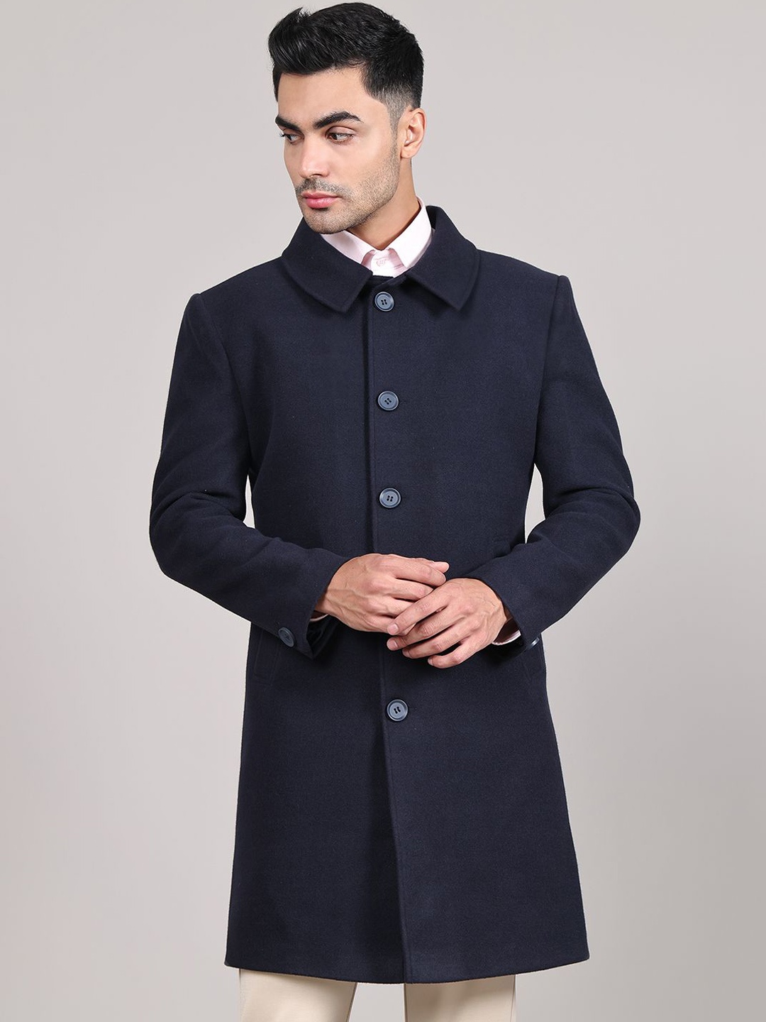 

HOUSE OF VEDAS Men Single-Breasted Overcoat, Navy blue