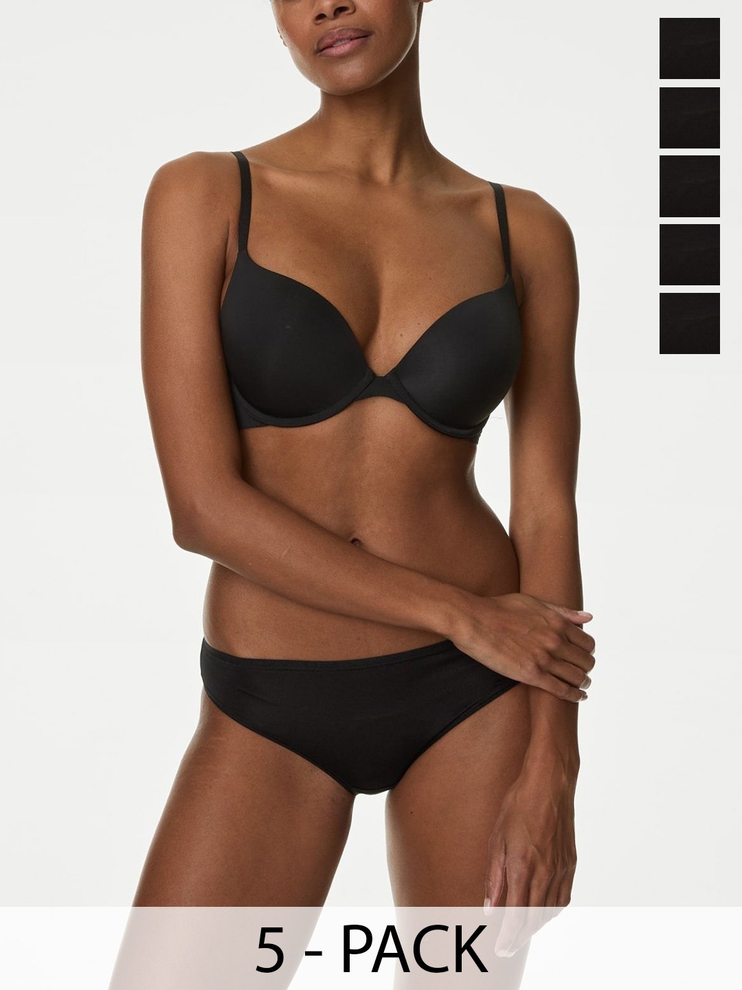 

Marks & Spencer Women Pack Of 5 Mid Rise Bikini Briefs T618801NBLACK, Black