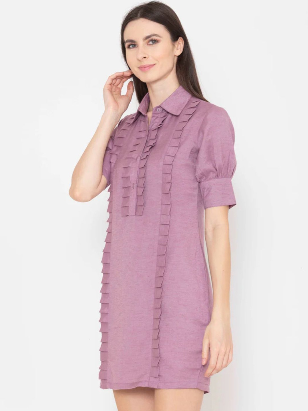 

DESIGNS BY QUEEN BEE Women Puff Sleeves Shirt Dress, Purple