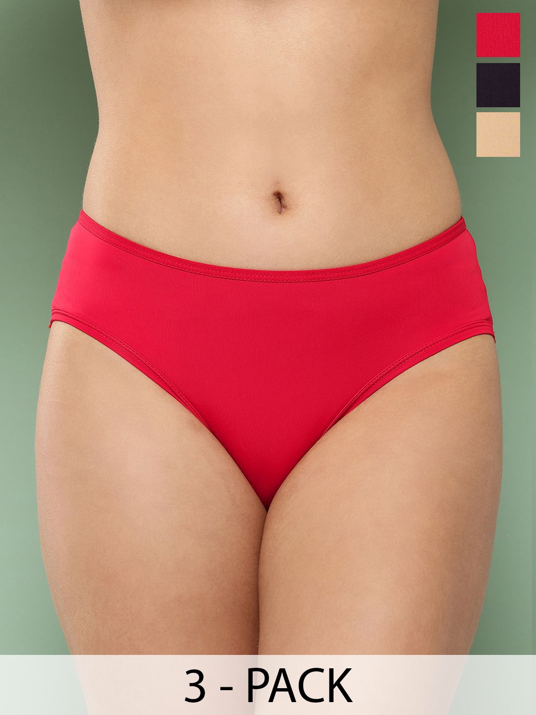 

Leading Lady Women Pack of 3 Mid-Rise Seamless Hipster Briefs, Nude