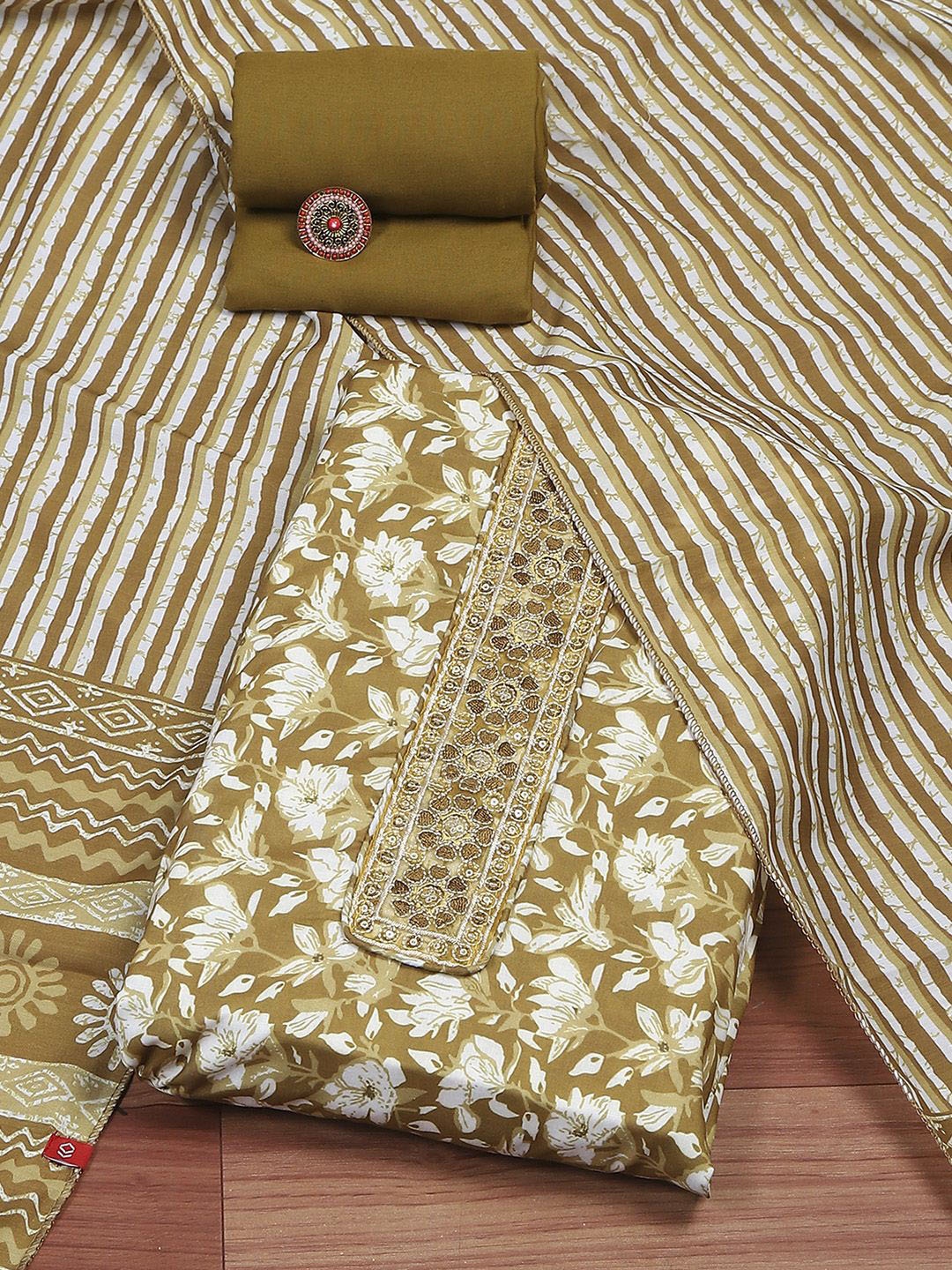

Biba Floral Printed Sequinned Pure Cotton Unstitched Dress Material, Yellow