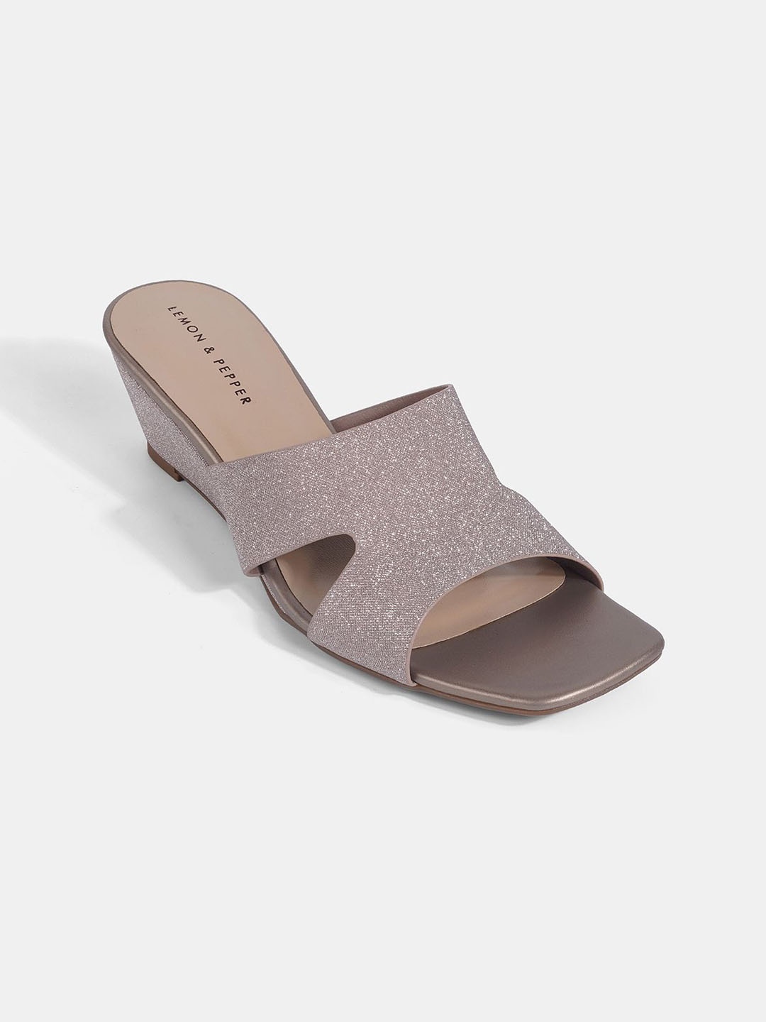

LEMON & PEPPER Embellished Wedge Mules, Rose gold