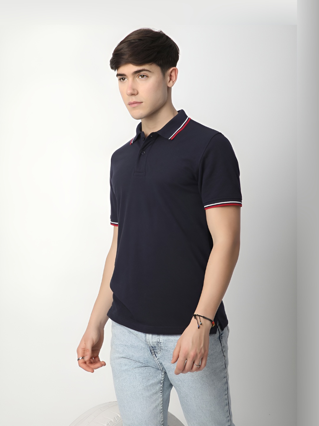 

R&B Men Polo Collar Pockets T-shirt, Blue