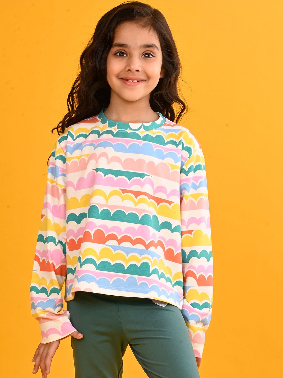 

Anthrilo Girls Striped Pockets T-shirt, White