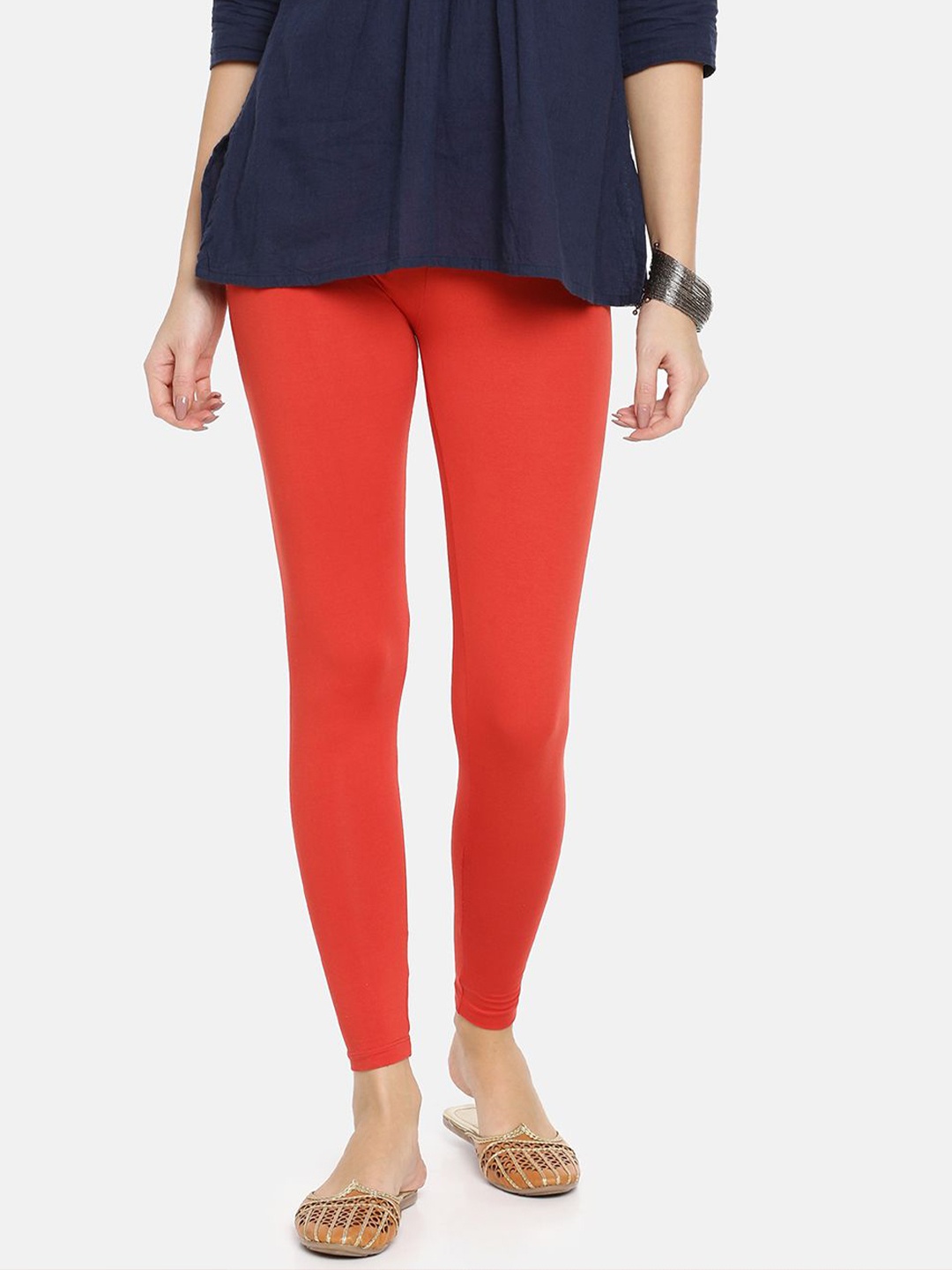 

TWIN BIRDS Women Solid Super Stretch Cotton Ankle Length Leggings, Red