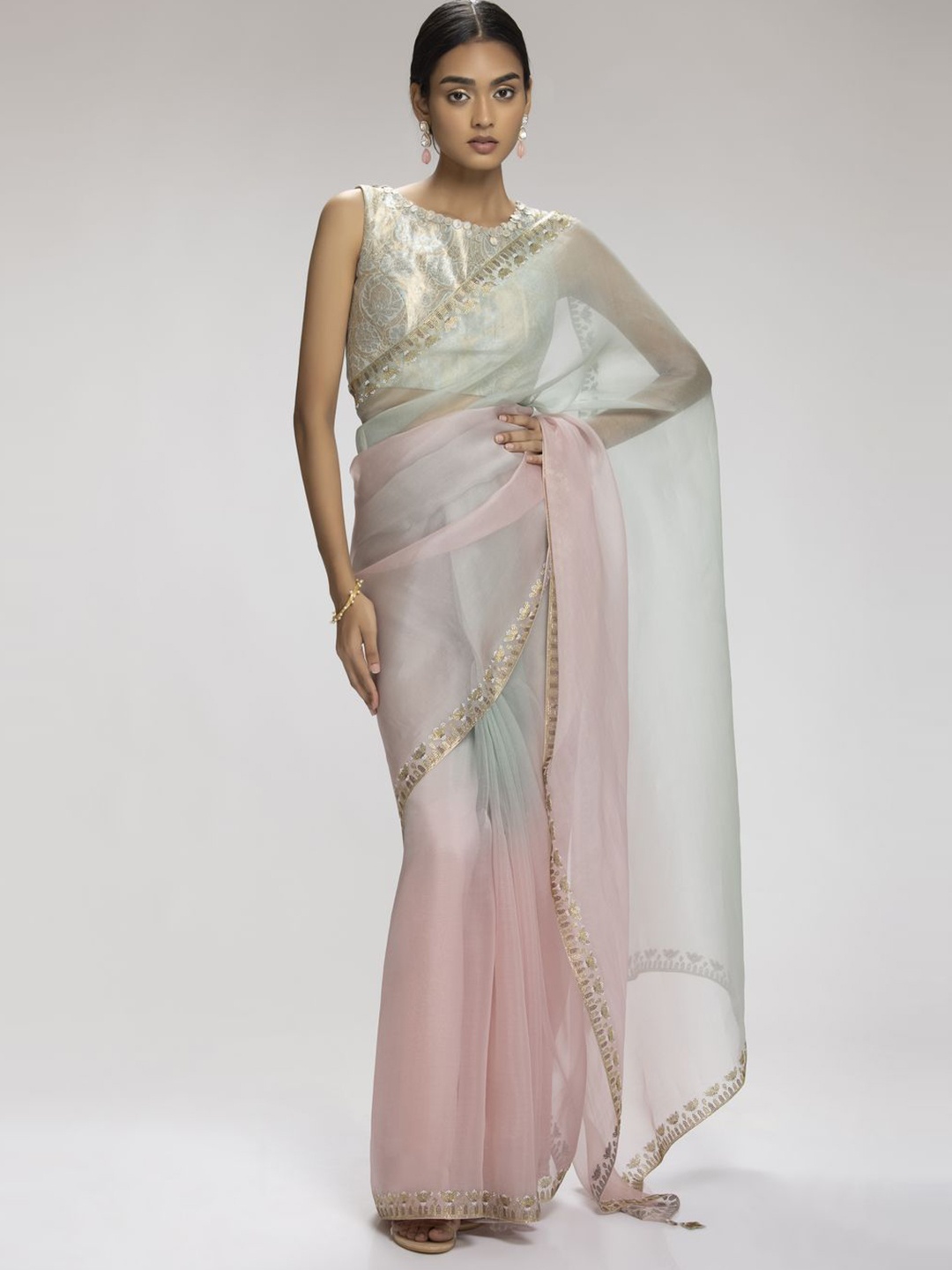 

Chhaya Mehrotra Ombre Embellished Beads and Stones Saree, Cream