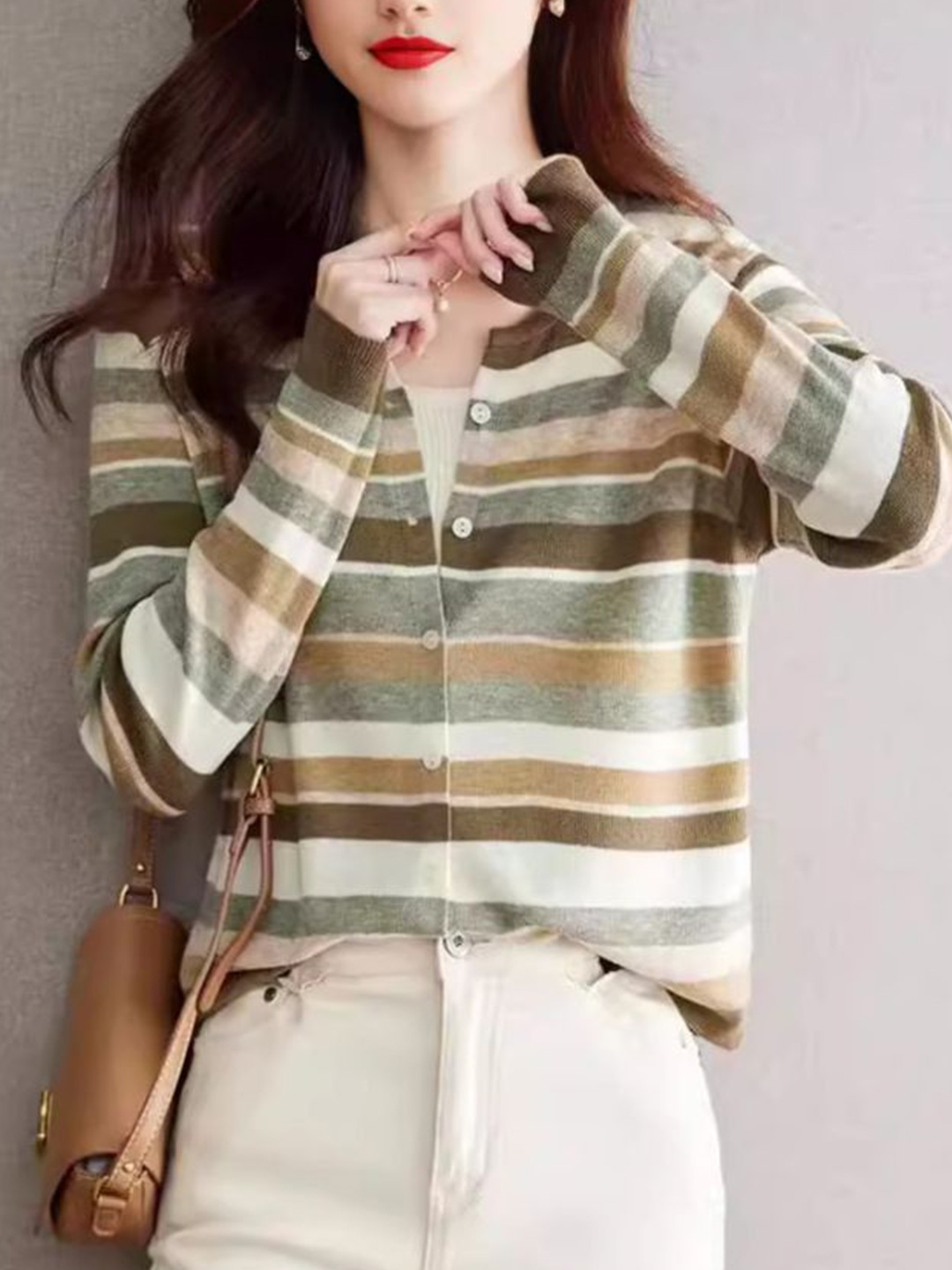 

StyleCast Women Striped Cardigan, Grey