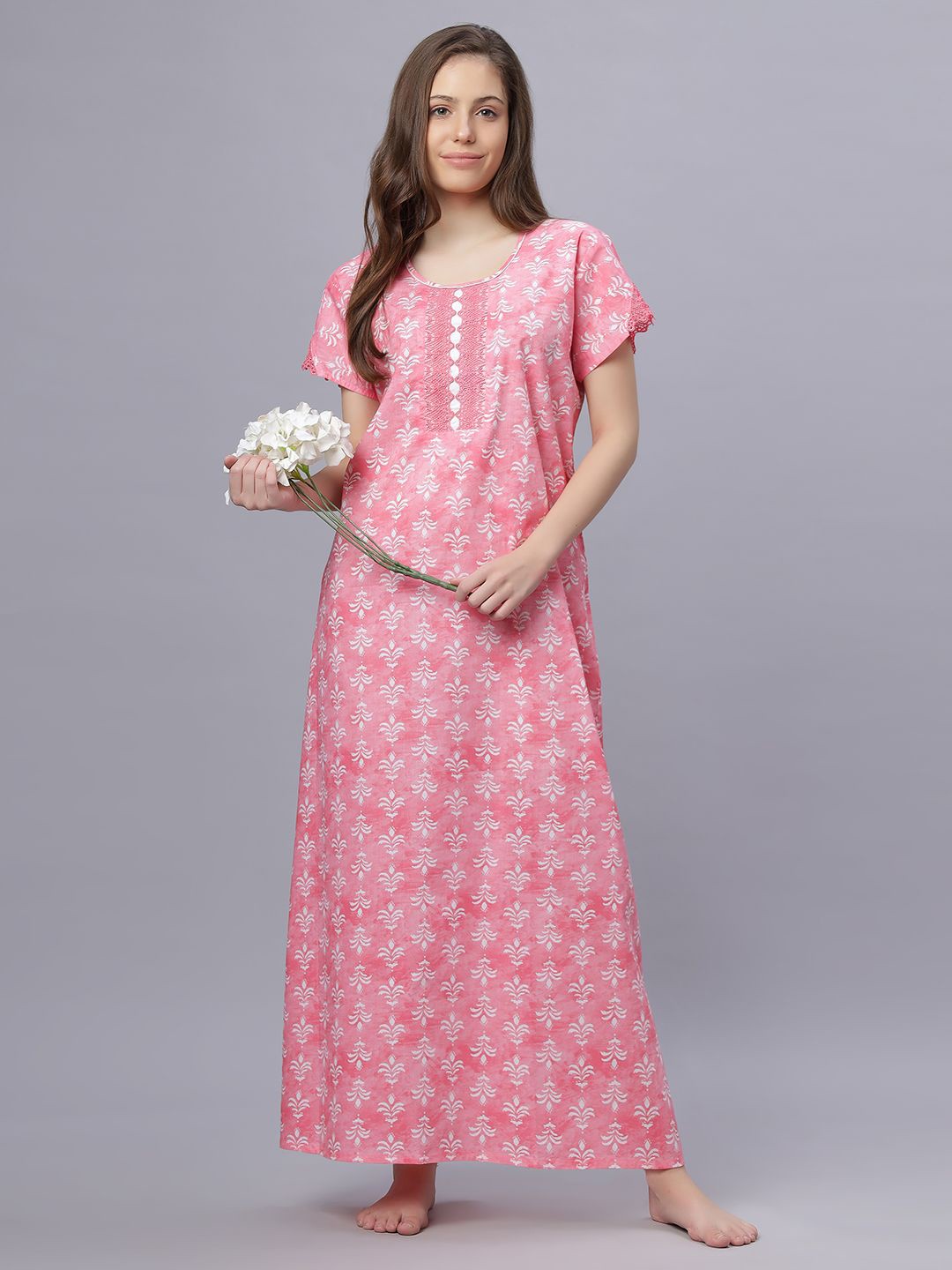 

QUIRA Women's Printed Maxi Nightdress, Pink