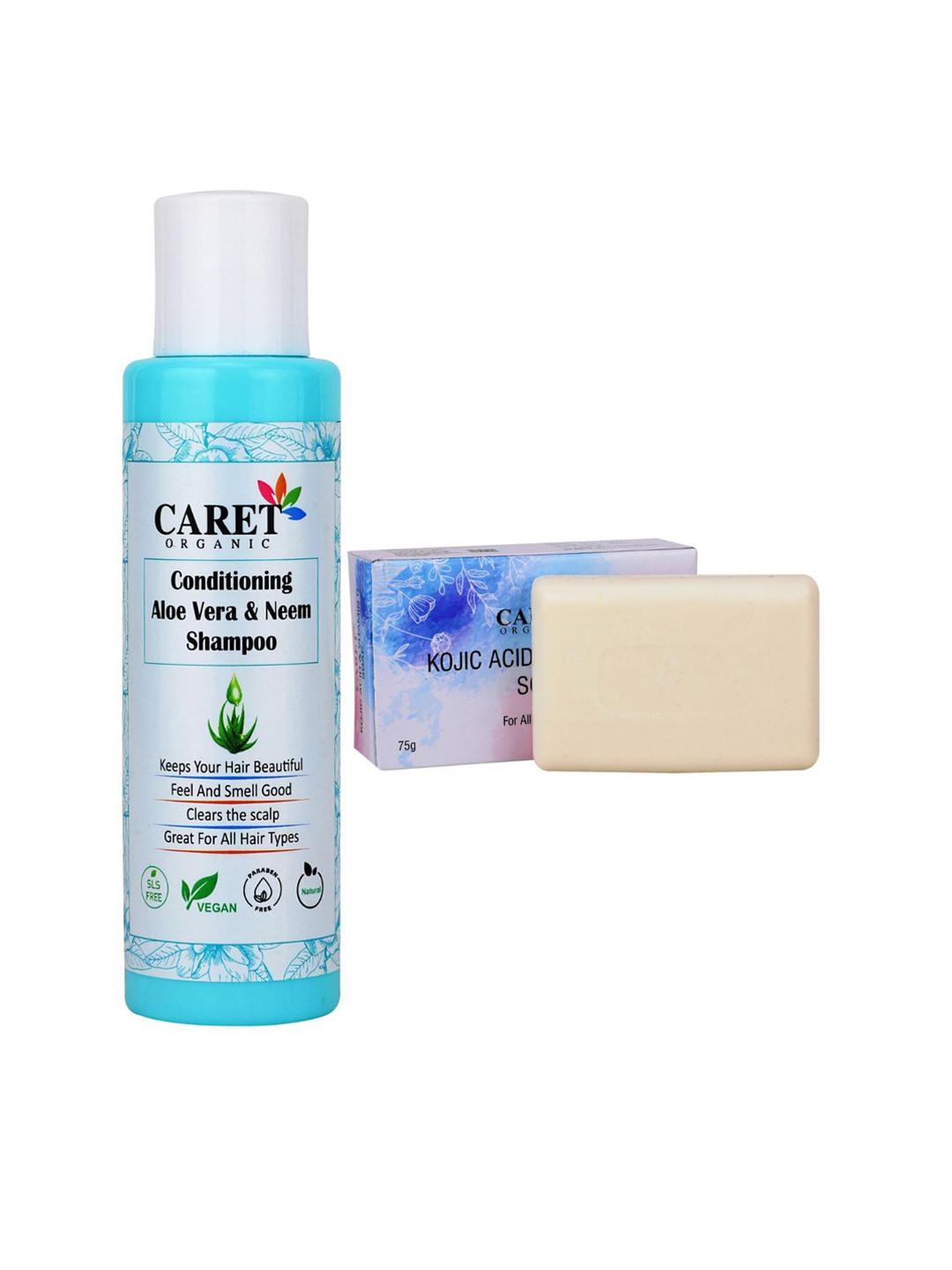 

CARET ORGANIC Set Of 2 Conditioning Aloe Vera Shampoo With Kojic Acid Soap - 100 ml & 75 g, White