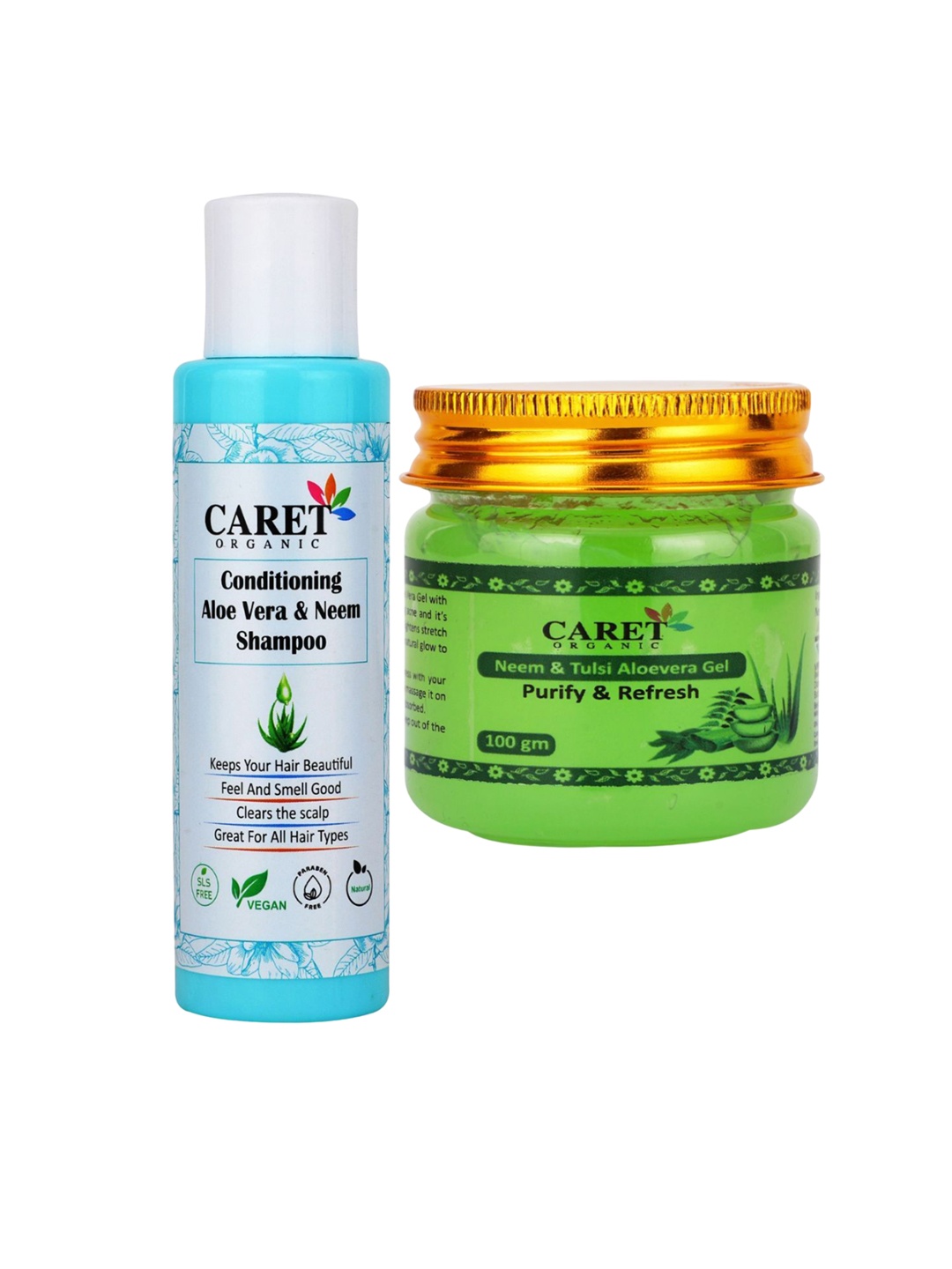 

CARET ORGANIC Set Of 2 Conditioning Aloevera Neem Shampoo With Tulsi Aloevera Gel - 200ml, White