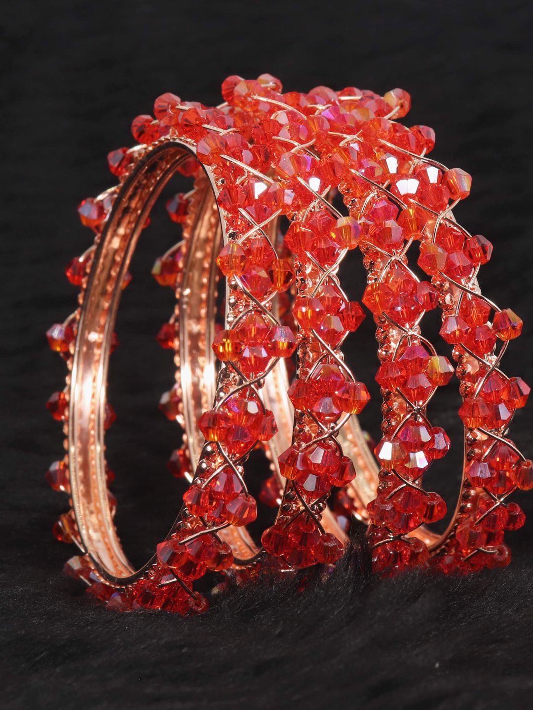 

ZULKA Set Of 4 Pearls Studded Bangles, Gold