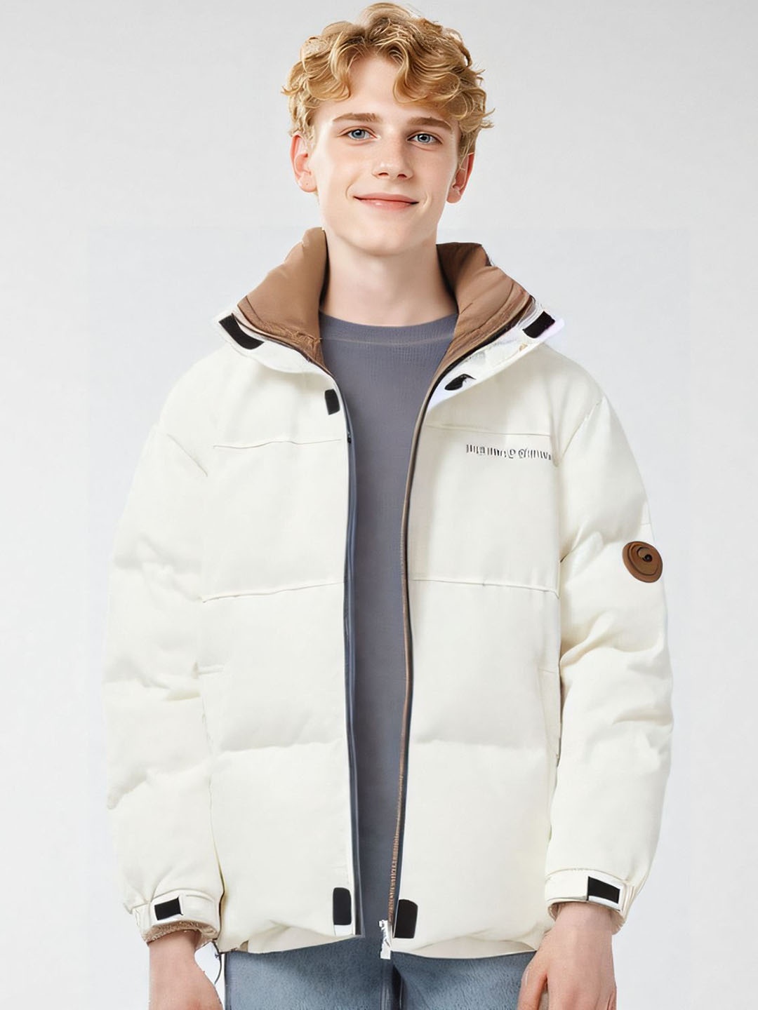 

StyleCast x Revolte Men Mock Collar Solid Casual Padded Jacket, Off white
