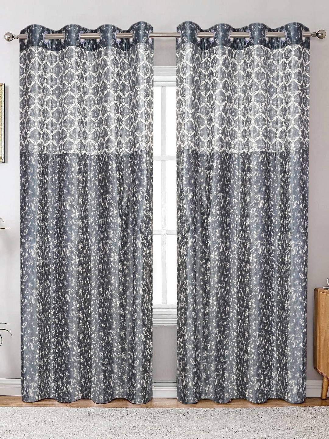 

Winnsun Silver-Toned & White 2 Pieces Geometric Printed Door Curtains