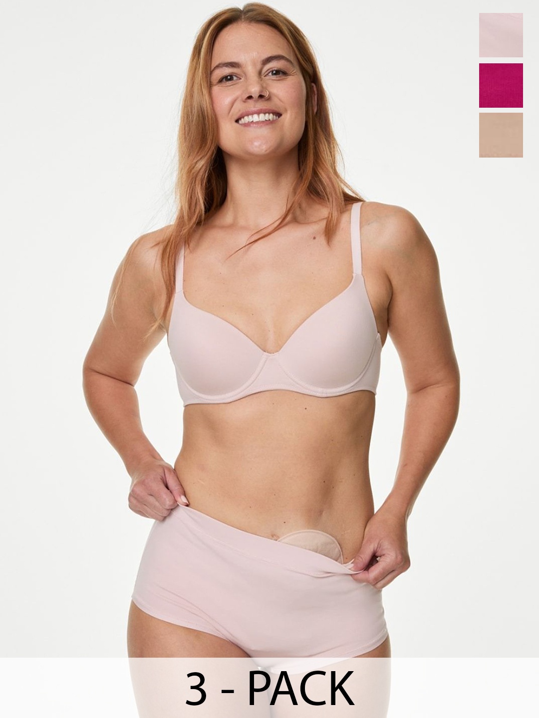 

Marks & Spencer Women Pack Of 3 High Rise Boy Short Briefs-T618782FCYCLAMEN, Pink