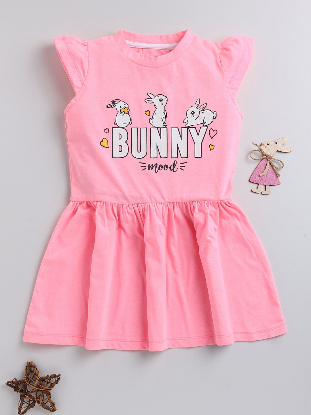 

YK Girls Cotton Printed Fit & Flare Dress, Pink