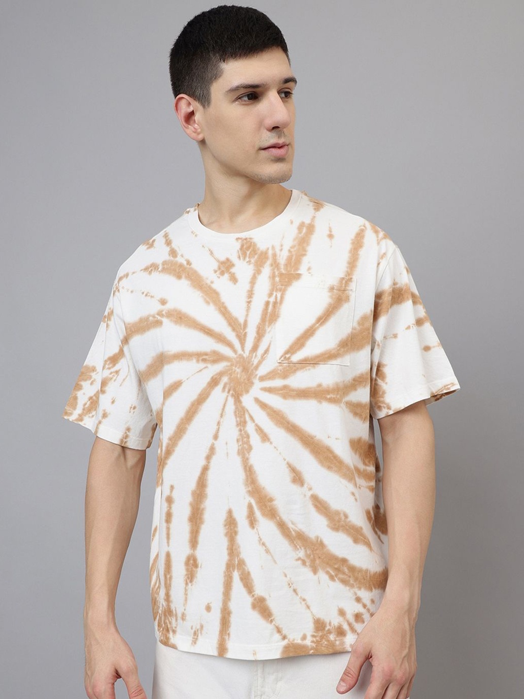 

Free Authority Men Abstract Printed Round Neck Cotton Oversized T-shirt, White