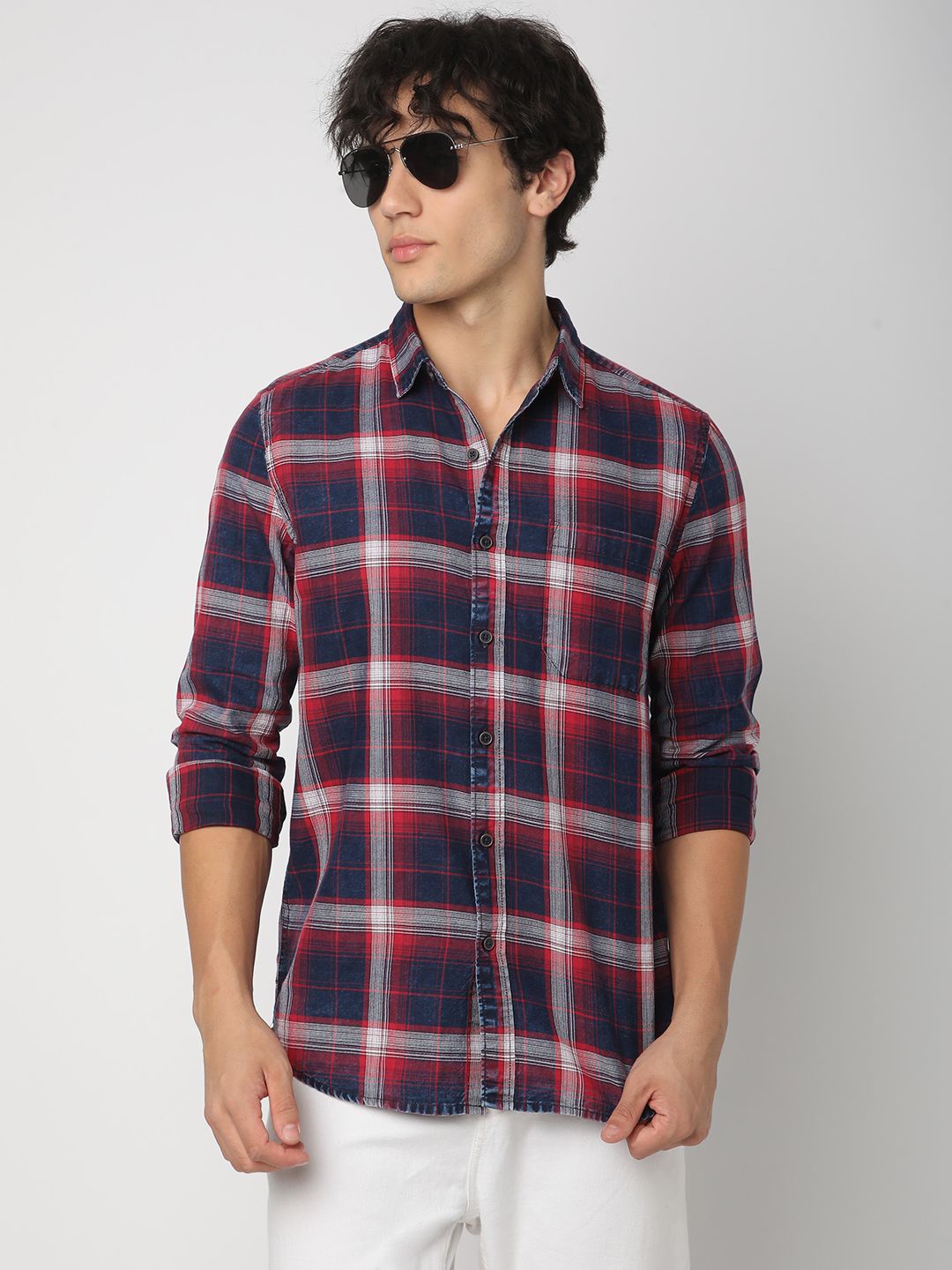 

R&B Men Tartan Checks Opaque Checked Casual Shirt, Black