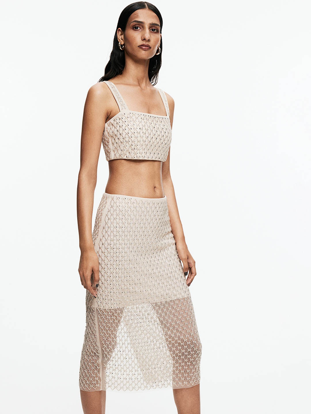 

H&M Women Sequined Pencil Skirts, Cream