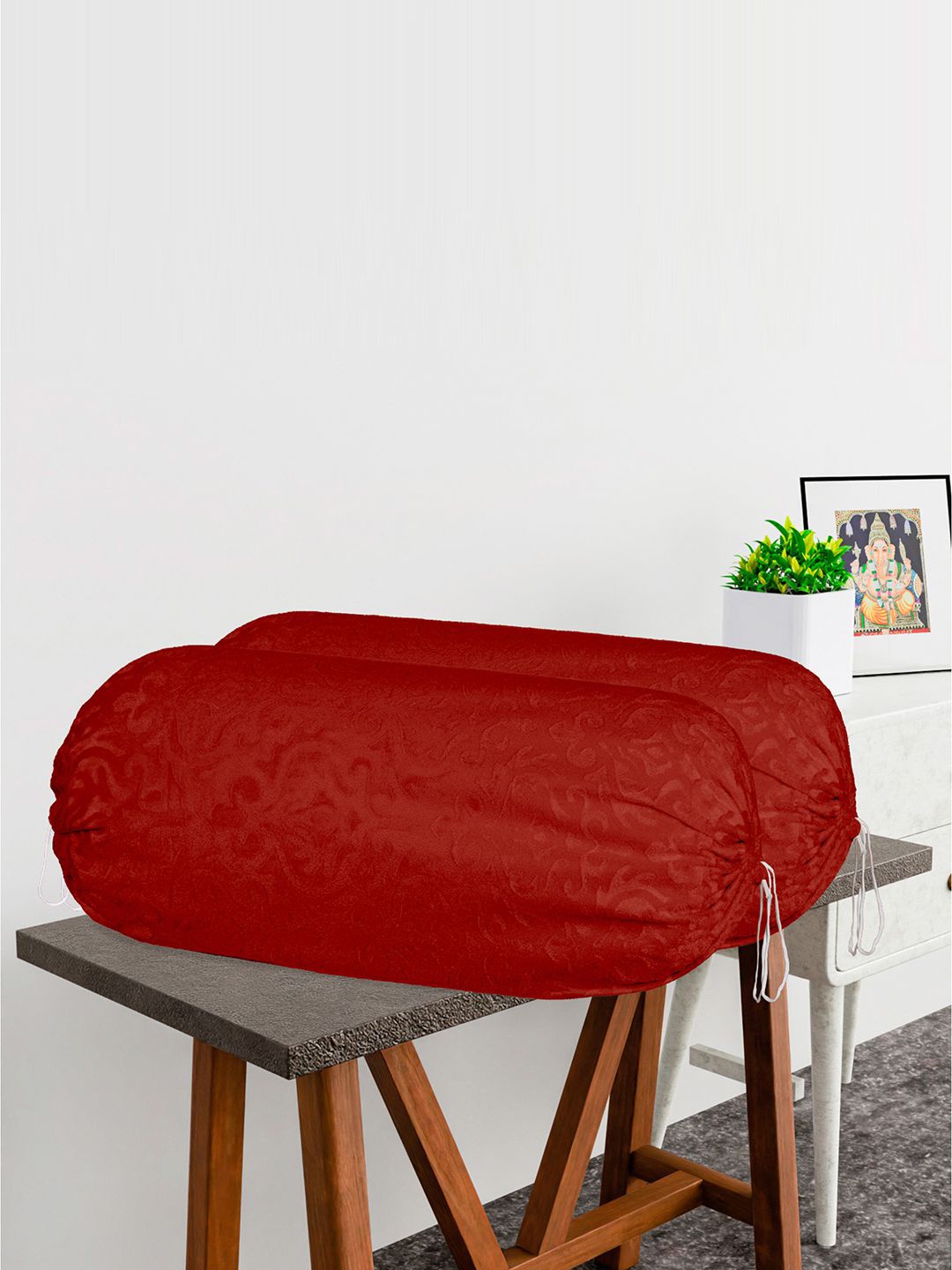 

Kuber Industries Red 4 Pieces Ethnic Motifs Skin-Friendly Bolster Covers