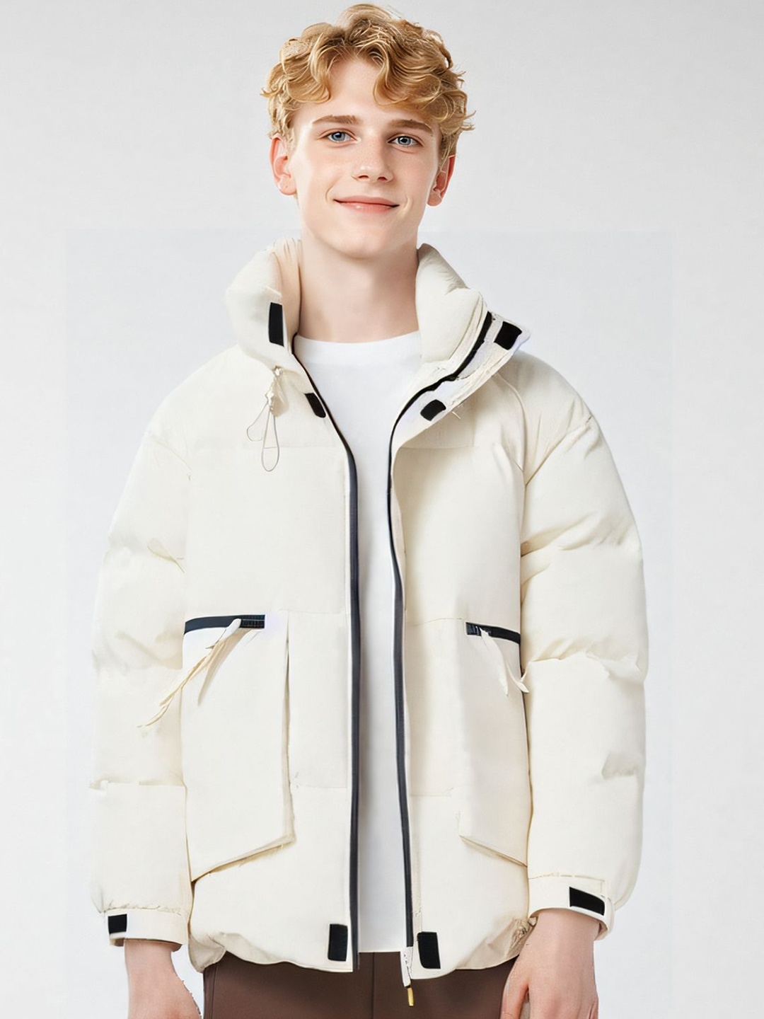 

StyleCast x Revolte Men Mock Collar Solid Casual Padded Jacket, Off white