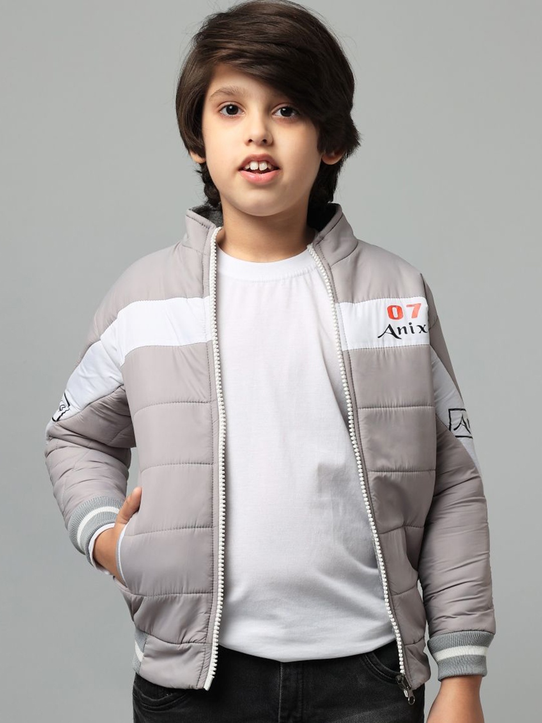 

Anixa Boys Hooded Colourblocked Casual Padded Jacket, Grey