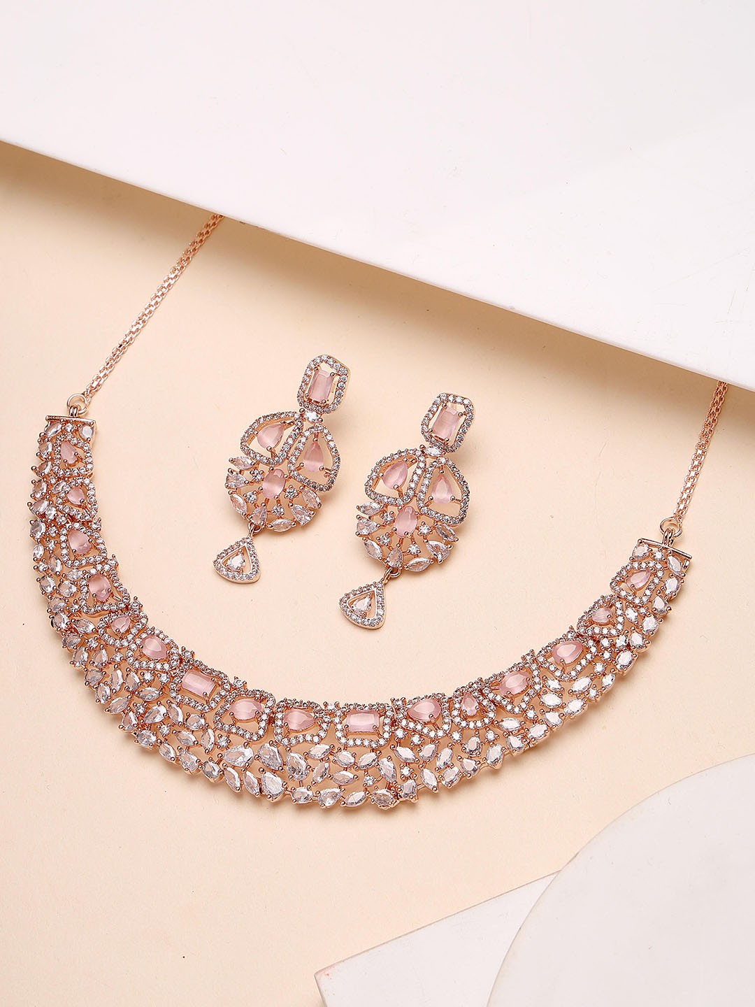 

KARATCART Rose Gold-Plated American Diamond Stone Studded Jewellery Set