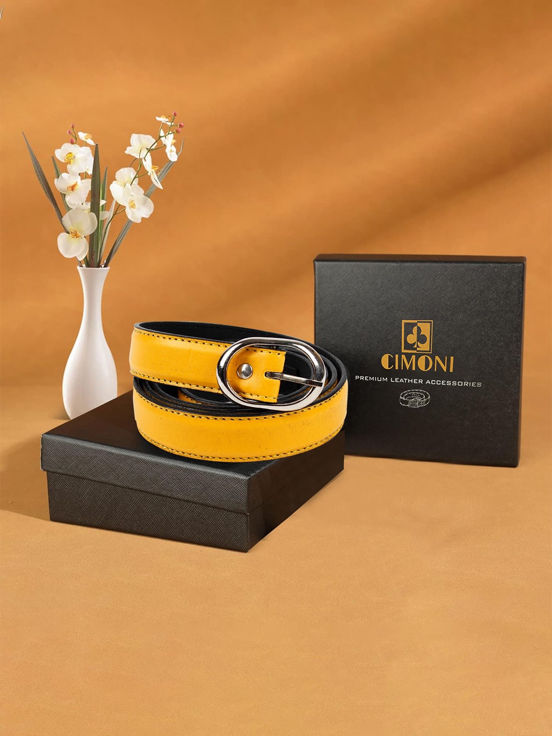 

CIMONI Women PU Formal Slim Belt, Yellow