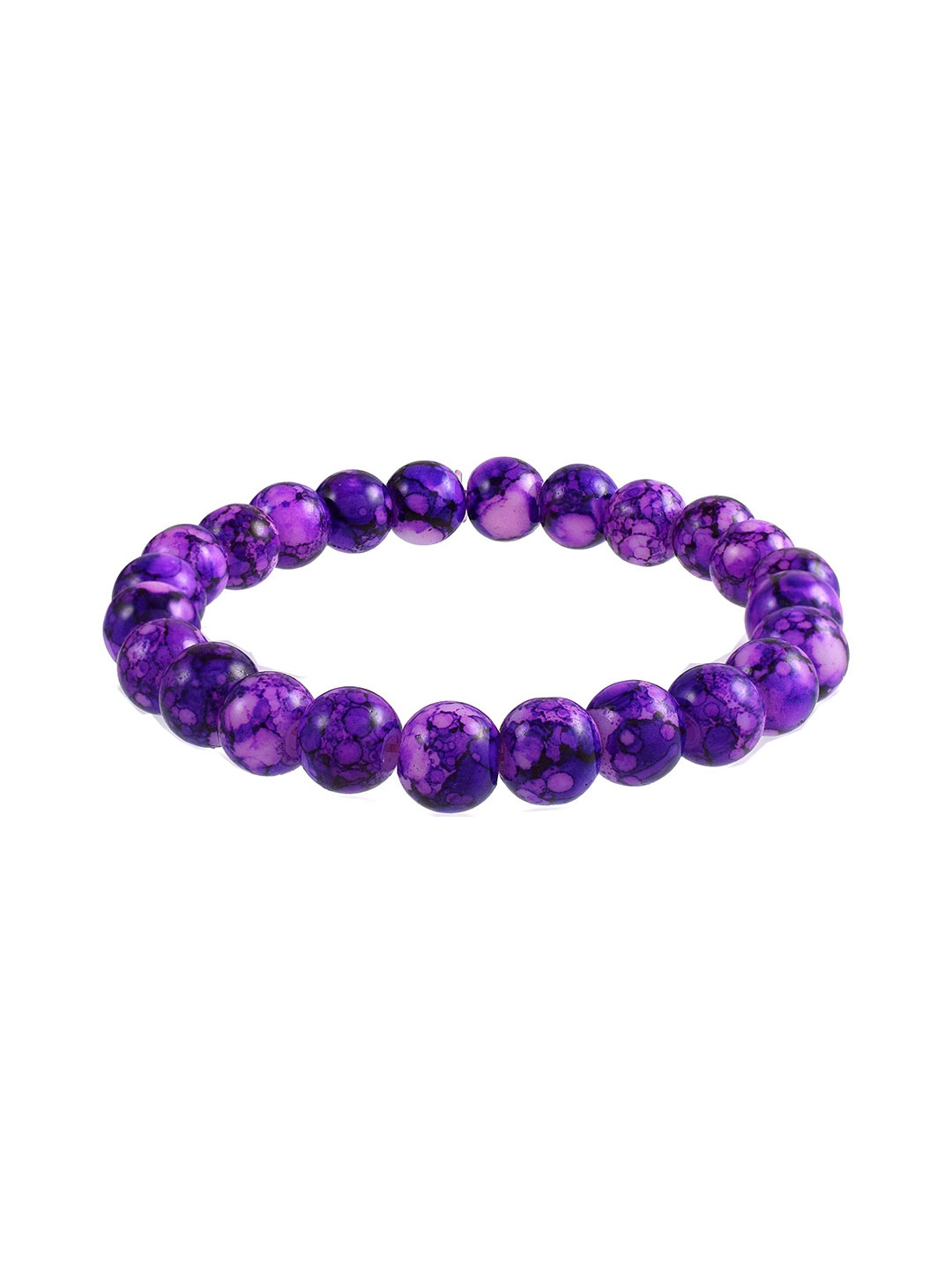 

MEMOIR Rhodium-Plated Crystal Amethyst Quartz Carved Reiki Crunchy Elasticated Bracelet, Silver