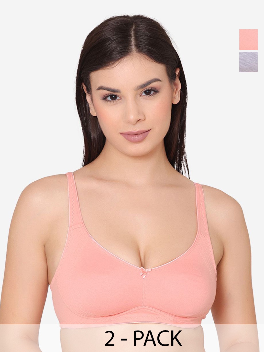 

GROVERSONS Paris Beauty Pack of 2 Solid Full Coverage Non-Padded T-Shirt Bra, Peach