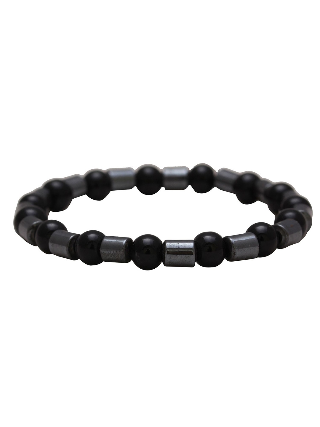

MEMOIR Unisex Rhodium-Plated Beaded Cylindrical Stretch Elasticated Bracelet, Black
