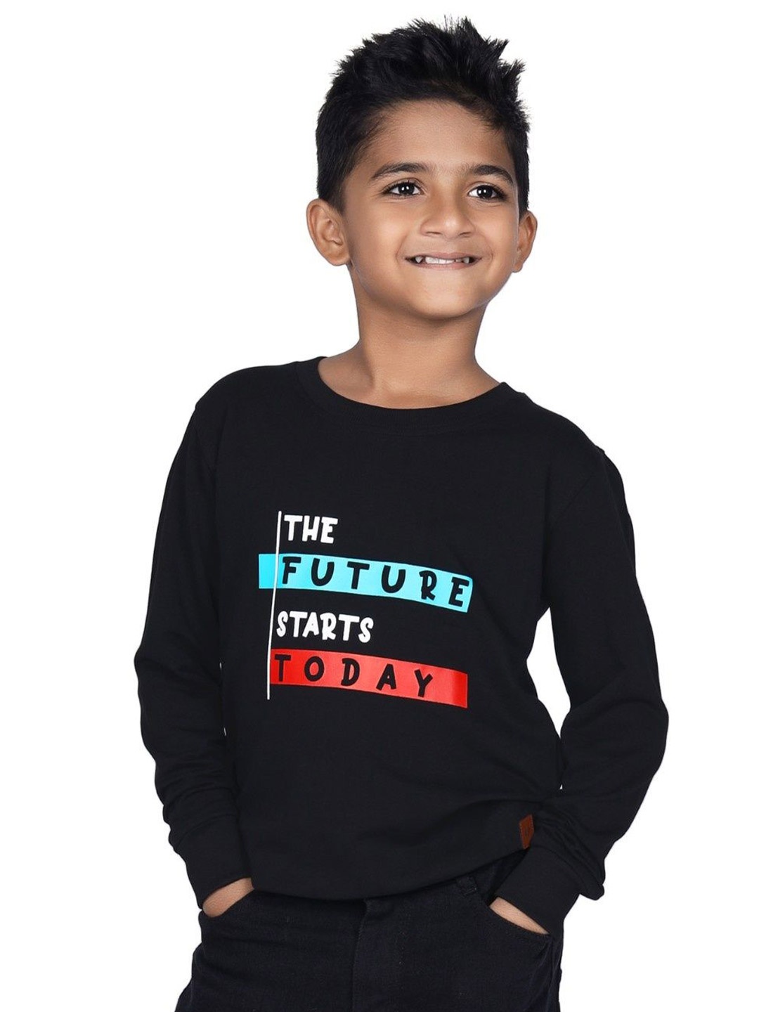 

CRAZYPENGUIN ELITE Boys Typography Printed Round Neck Sweatshirt, Black
