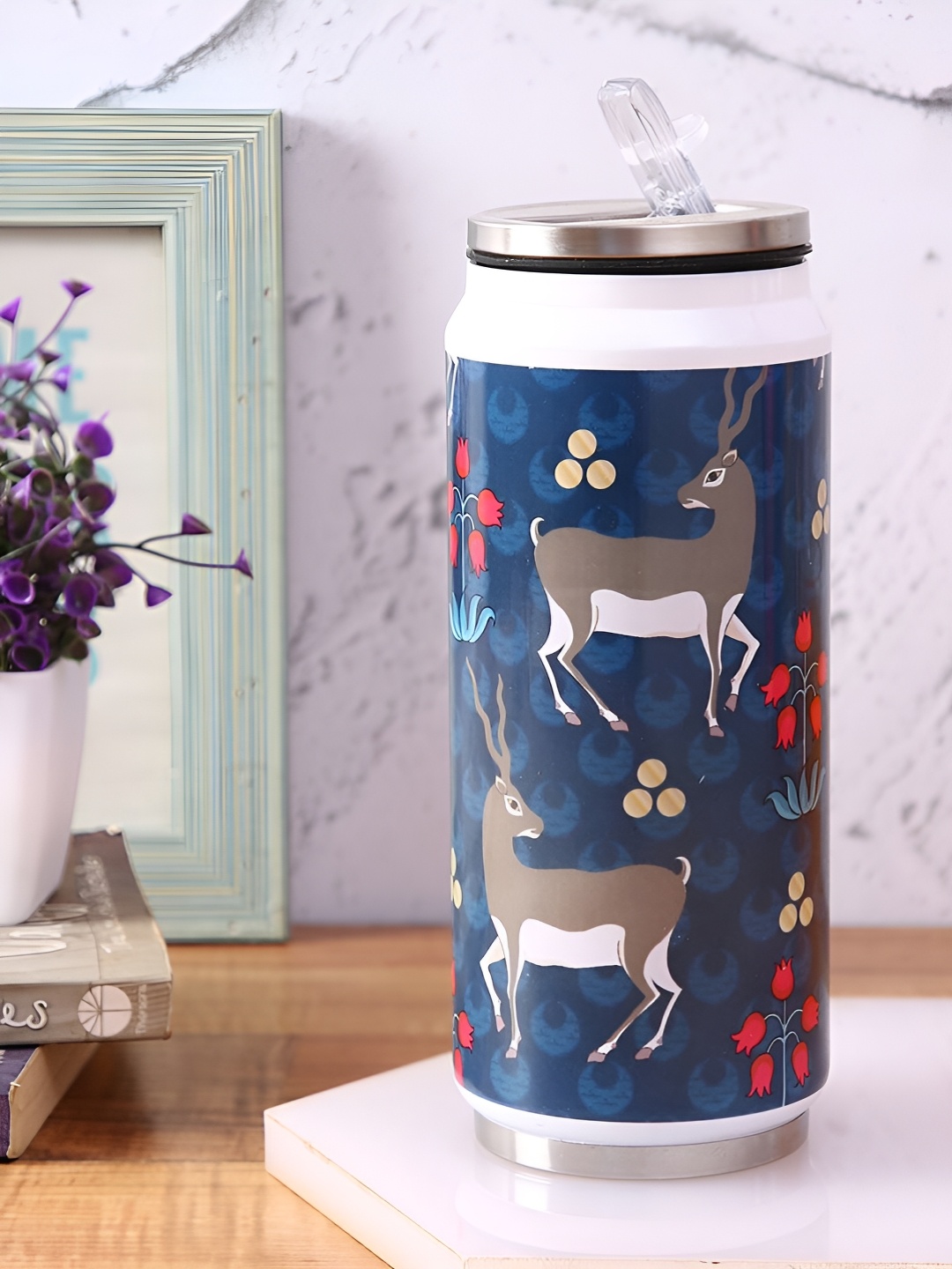 

PENTADECO Blue & Grey Deer Printed Aluminium Water Bottle 500ml