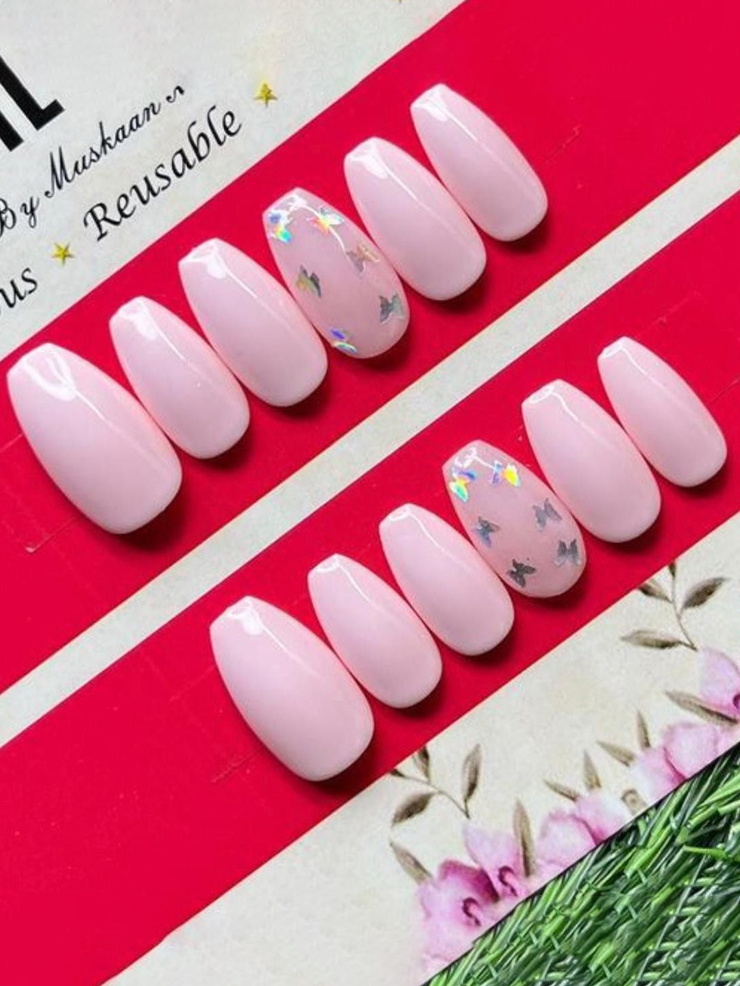 

AMOK STORE Set Of 12 Stick On Artificial Nails With Small Filer Kit- Pink