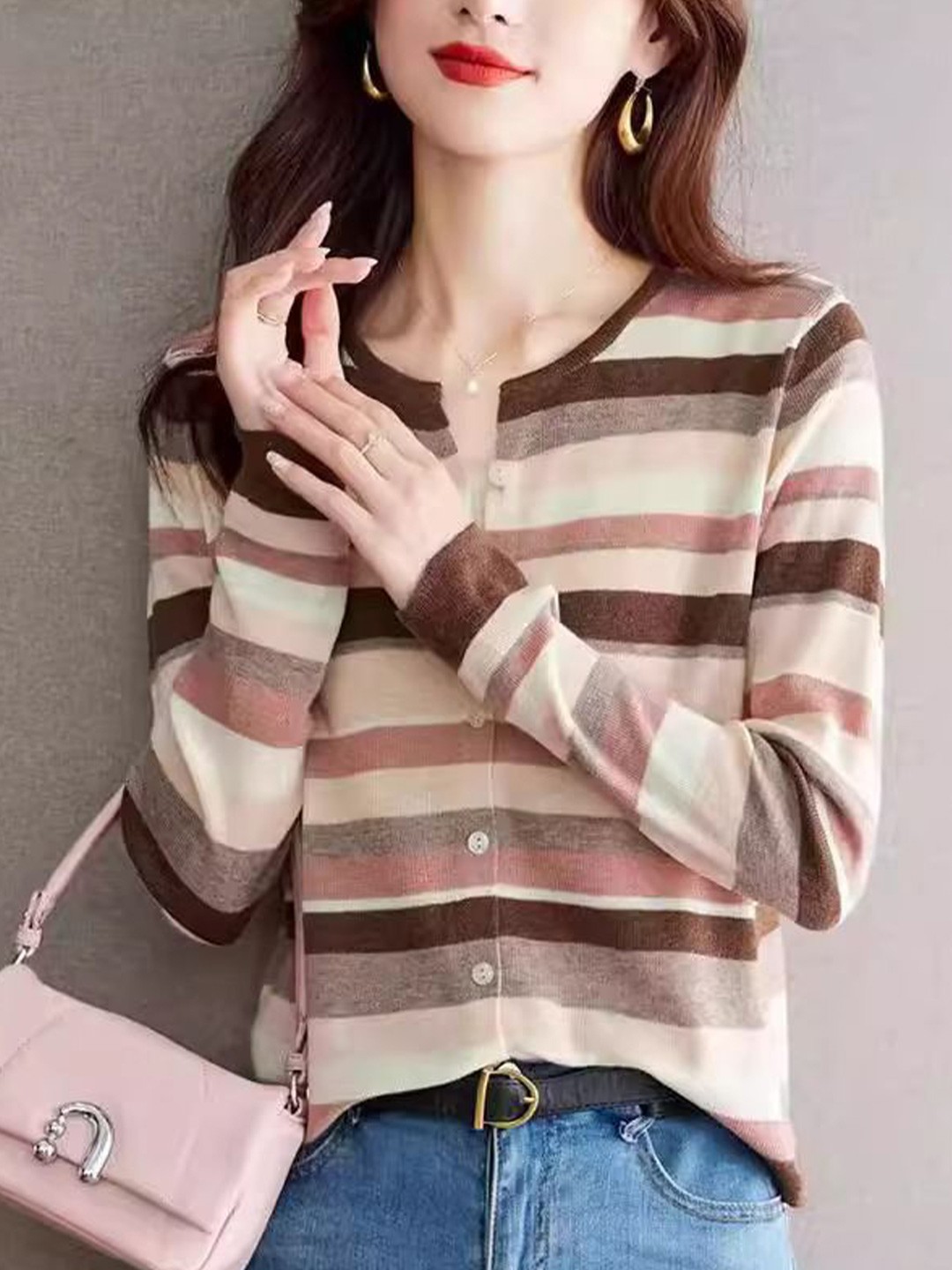 

StyleCast Women Striped Winter Cardigan, Beige