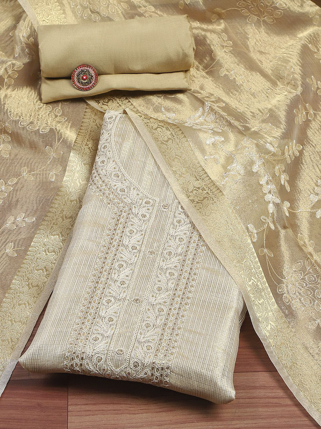 

Biba Embroidered Pure Cotton Unstitched Dress Material, Beige