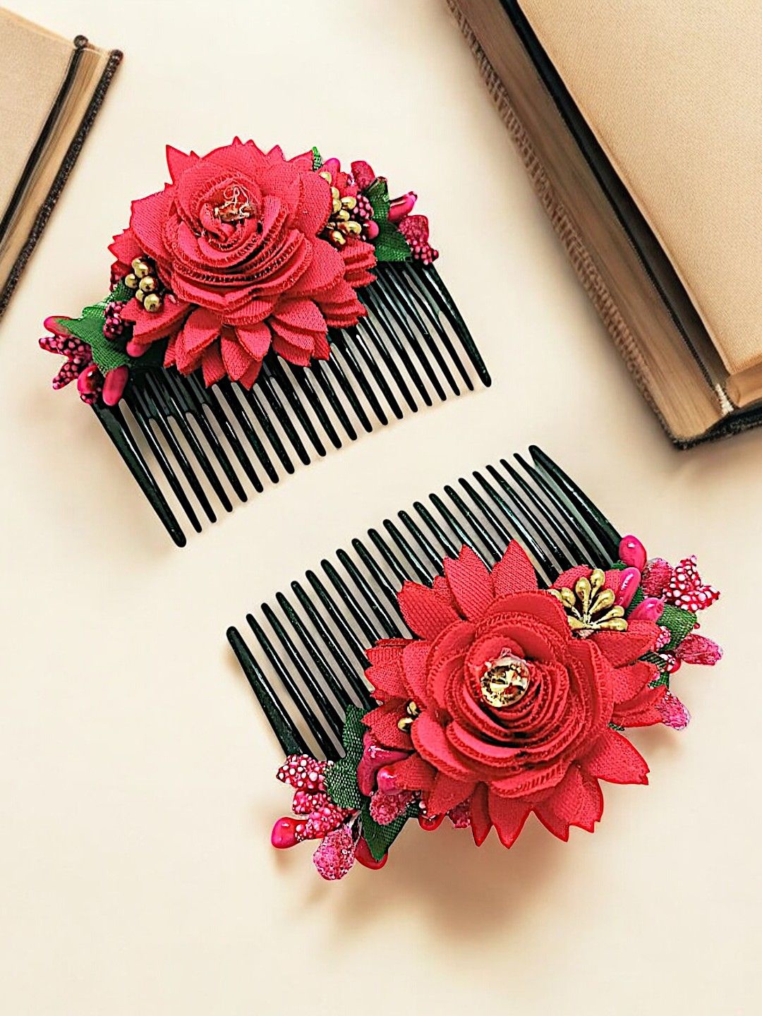 

9blings Women Set of 2 Embellished Comb Pin, Black
