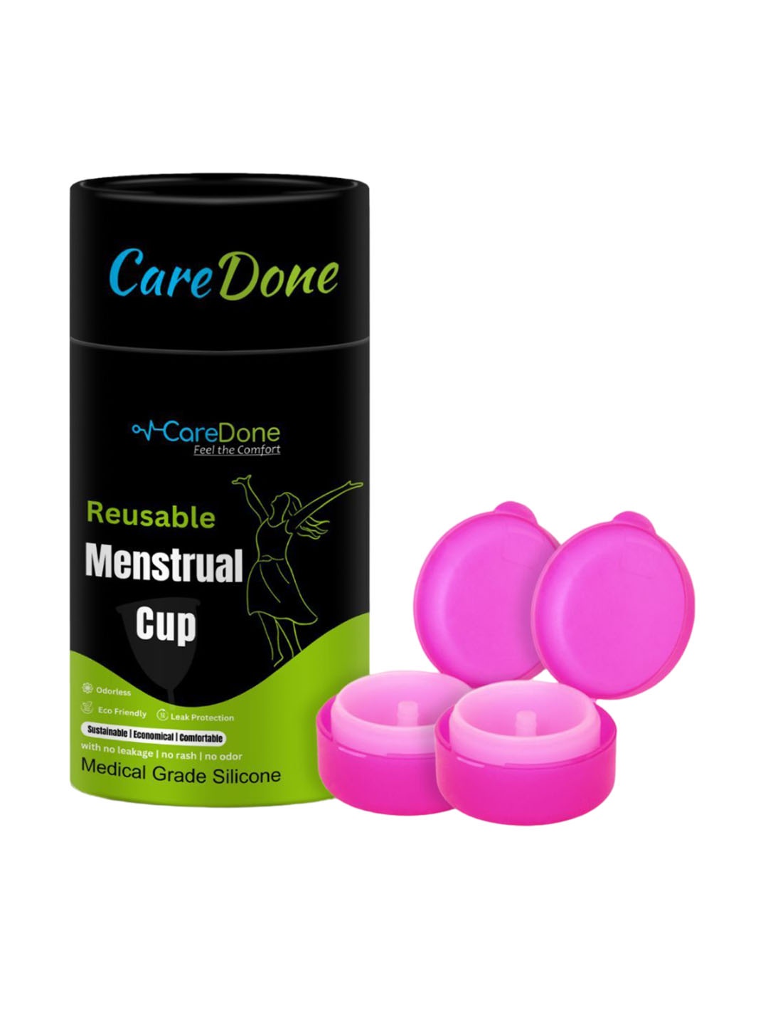 

CareDone Set of 2 Reusable Soft and Leakproof Silicone Folding Menstrual Cups, Pink