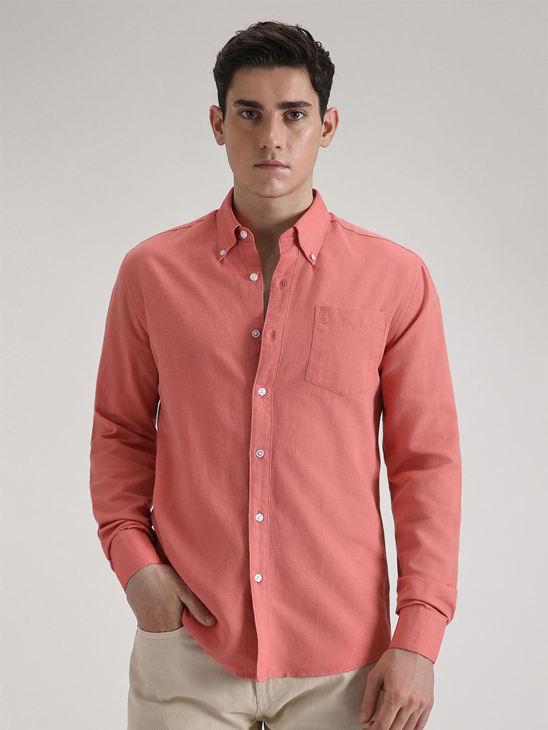 

Banana Club Men Classic Slim Fit Opaque Casual Shirt, Pink