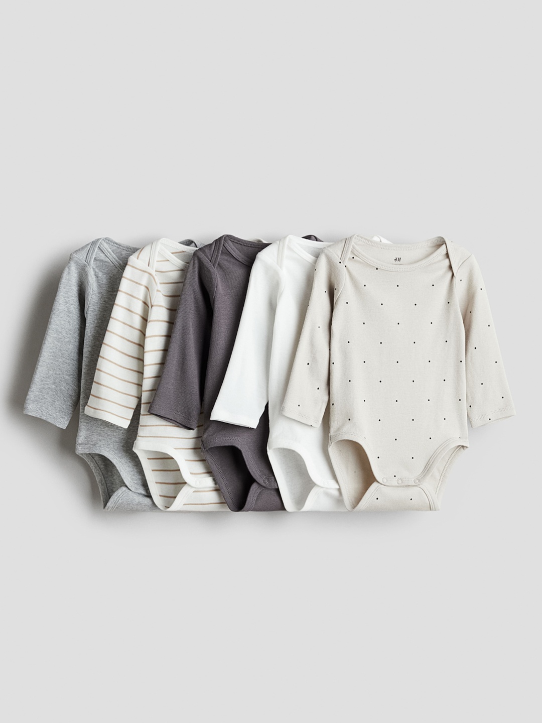

H&M Infant Boys Pack Of 5 Cotton Long-Sleeved Bodysuits, White