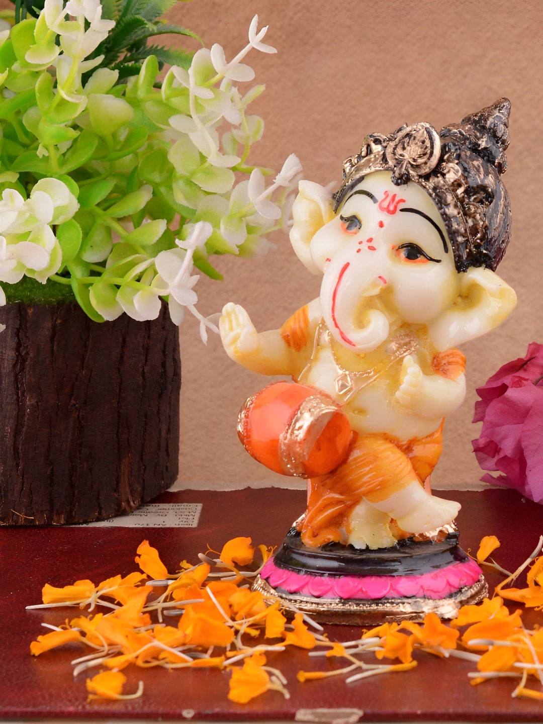 

Zart White & Orange Colored Lord Ganesha Idol Showpiece
