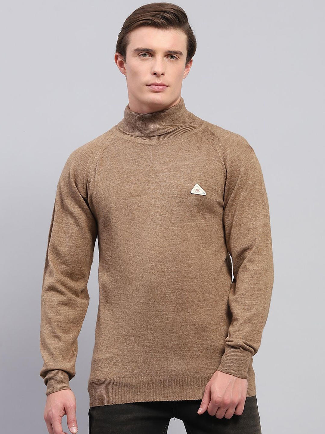 

Monte Carlo Men Turtle Neck Long Sleeves Woollen Pullover, Brown
