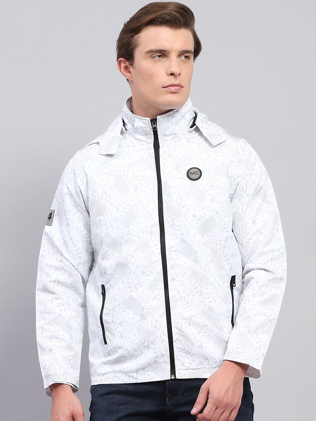 

Monte Carlo Men Hooded Floral Printed Casual Sporty Jacket, White